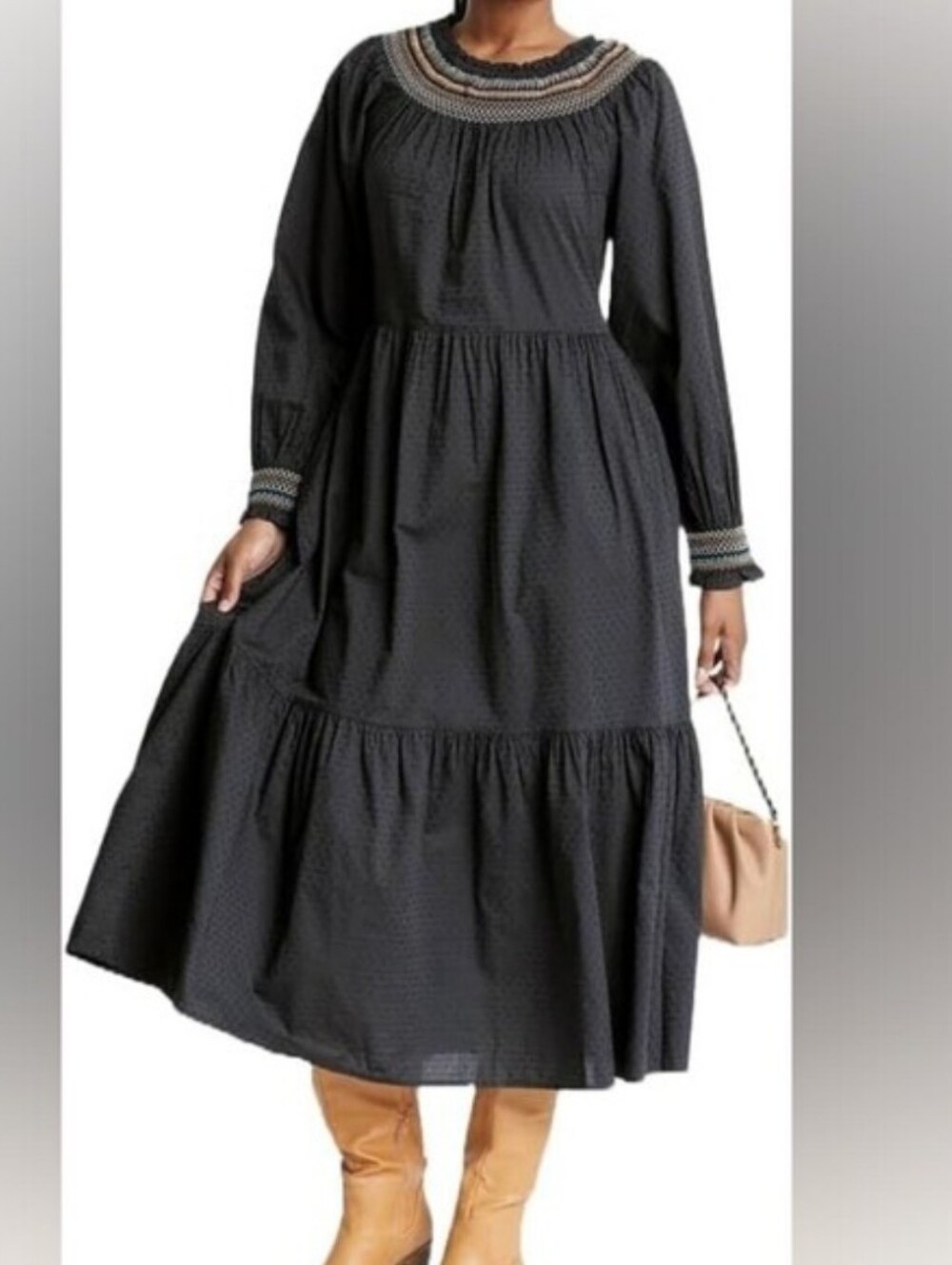Universal Thread Dark Navy Blue Embroidered Long Sleeve Dress